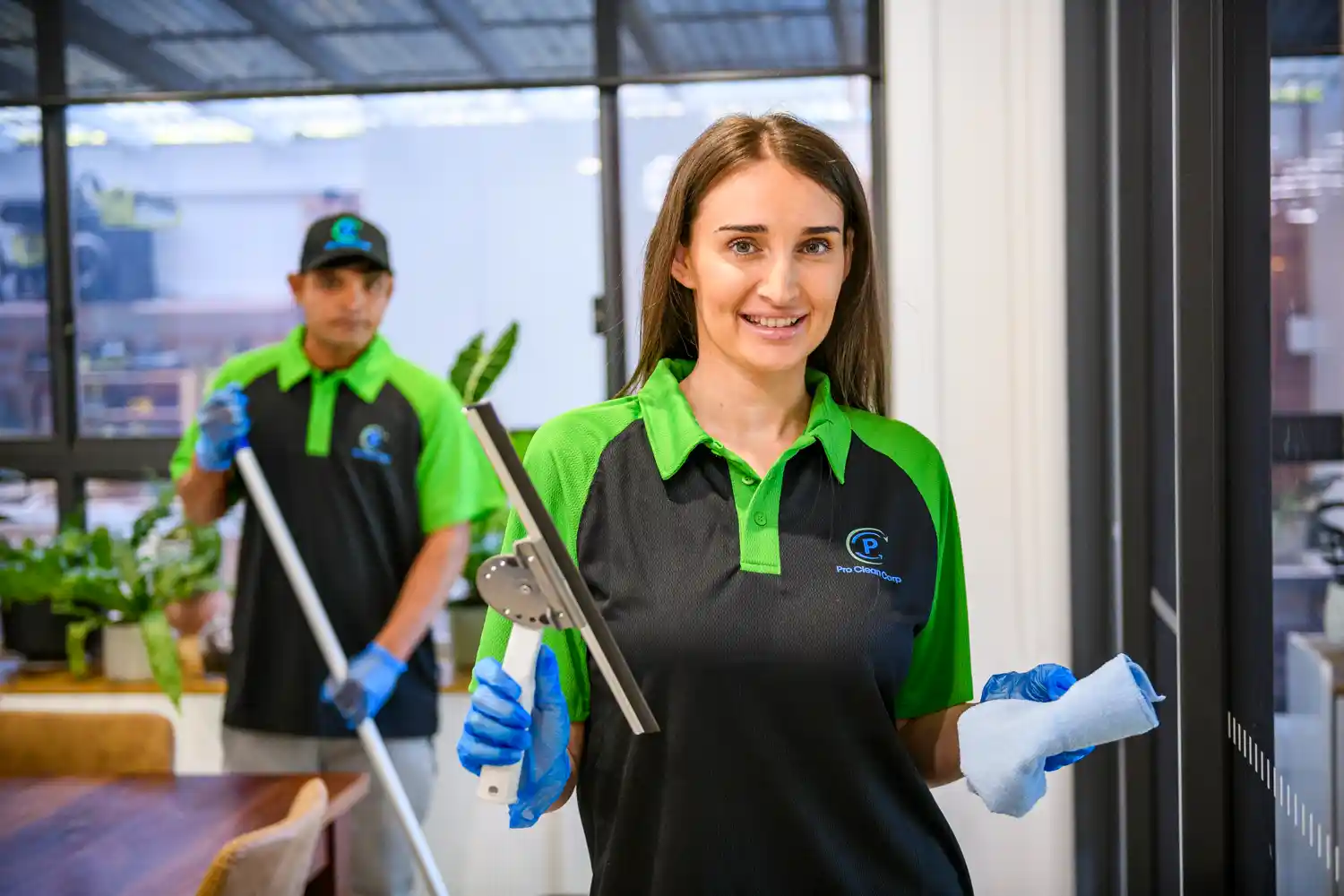 Mascot office cleaning team